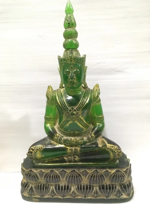 Antique Green Emerald 19th - 20th Century Carved Phra Hin Buddha Statue