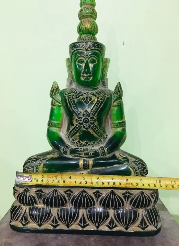 Antique Green Emerald 19th - 20th Century Carved Phra Hin Buddha Statue - Image 6