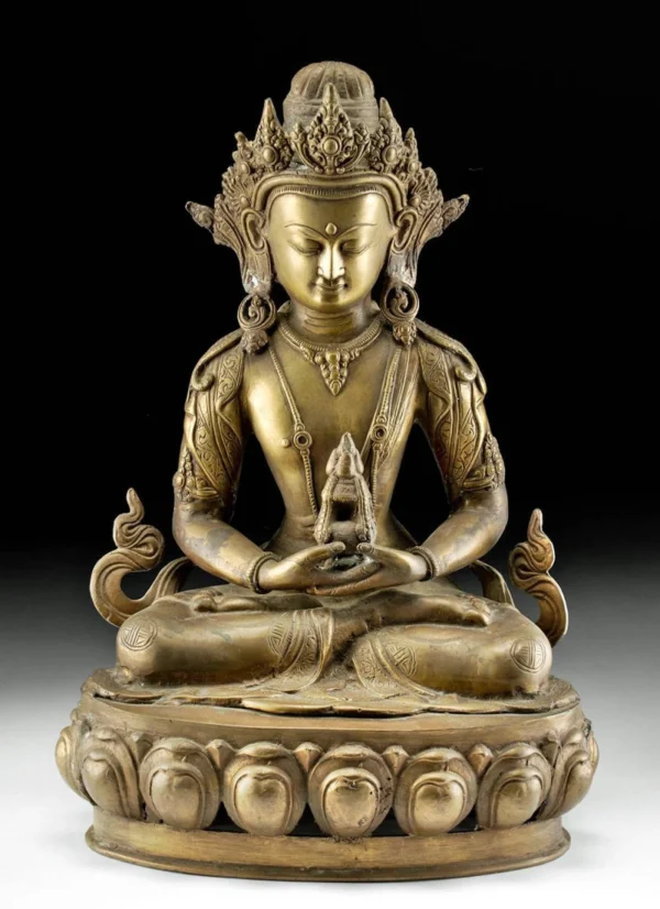 Published 19th Buddha Tibetan Amitayus cast brass statue Buddha w/ COA + Provenan - Image 6