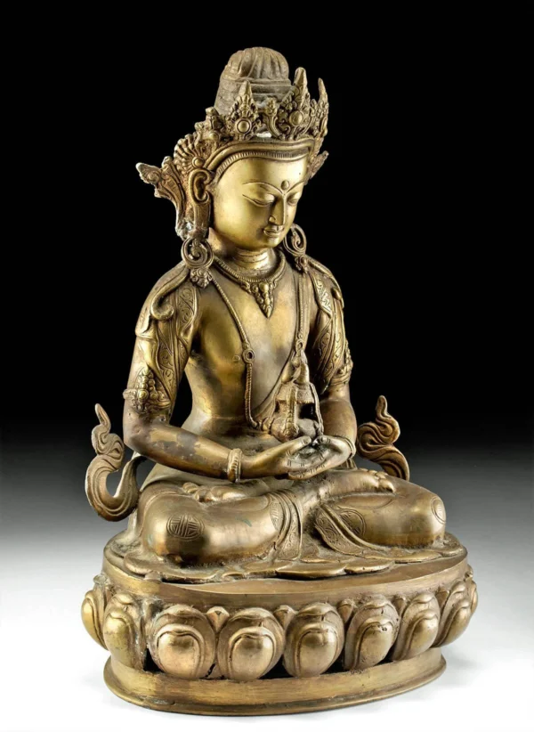 Published 19th Buddha Tibetan Amitayus cast brass statue Buddha w/ COA + Provenan - Image 3